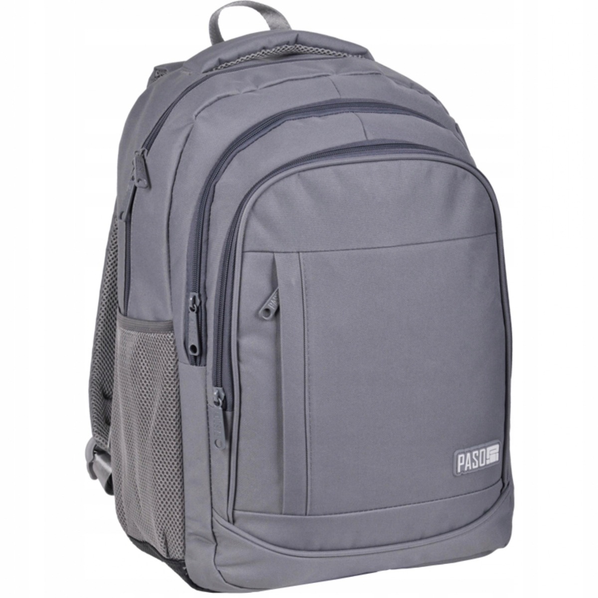 Paso Grey Youth Active školský a mestský batoh – 3 priehradky, sivý dizajn, vodoodolný polyester