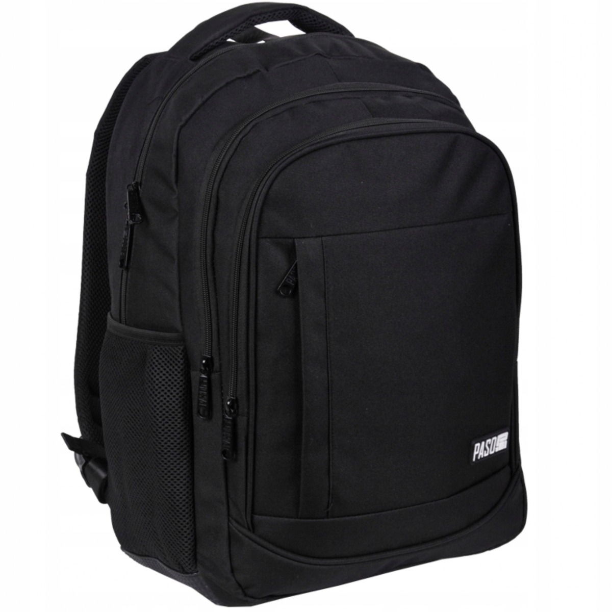 Paso Black Youth Active školský a mestský batoh – 3 priehradky, nepremokavý polyester, čierny dizajn