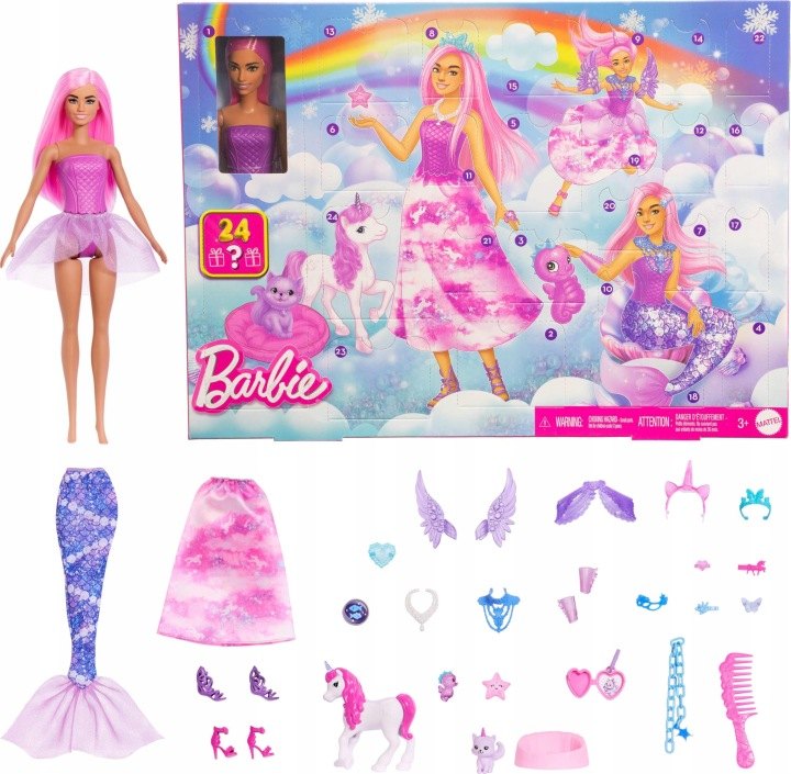 Barbie adventný kalendár 2025 s bábikou a 24 prekvapeniami