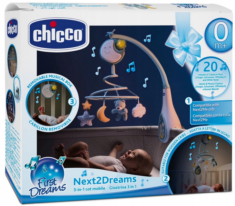 Chicco First Dreams Next2Dreams 3-v-1 postieľka kolotoč modrá 76272