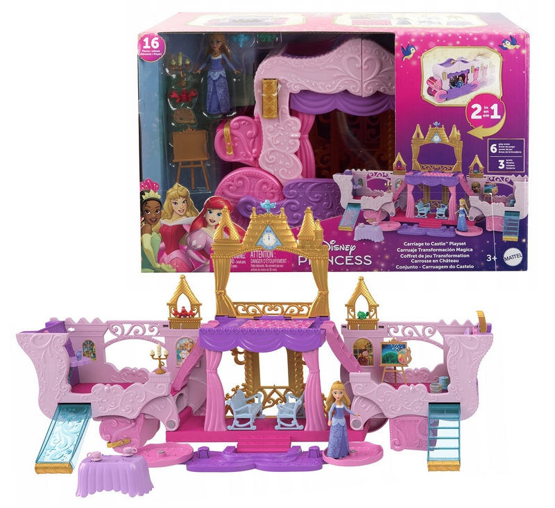 Sada 2 v 1 s kočiarom a hradom Disney princezien HWX17
