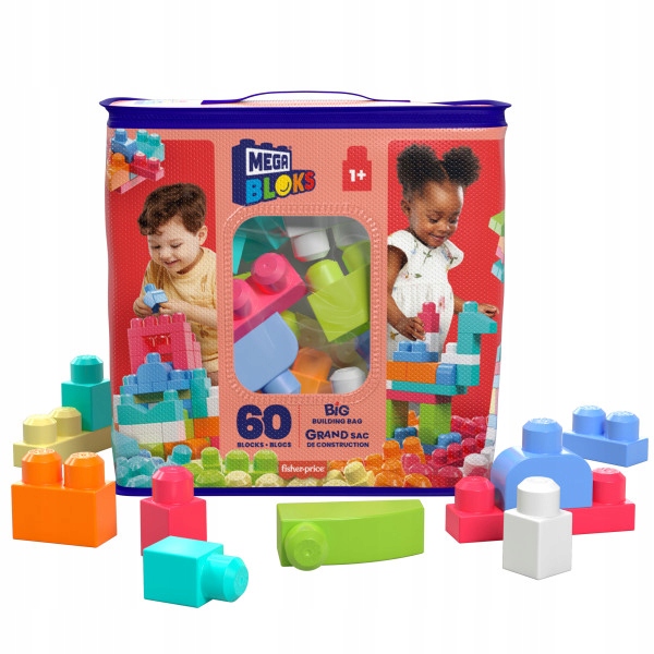 MEGA BLOKS Kocky v dievčenskom plastovom vrecku, 60 kociek