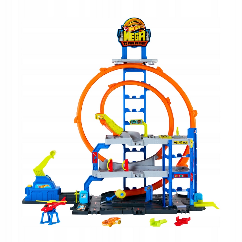 Parkovacia sada Hot Wheels City Mega Garage Giga slučka + auto, vrtuľník