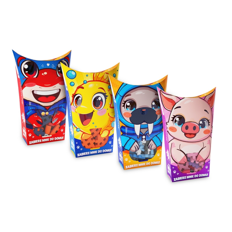 Marioinex Mini vaflové vreckové zvieratká, balenie 4 kusov (krab, mrož, morča, ryba)