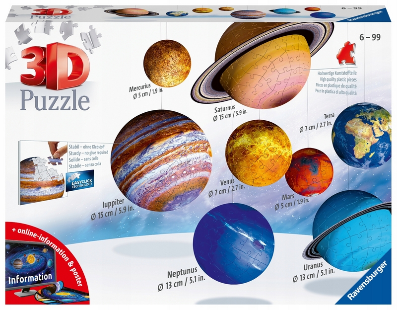 3D puzzle Ravensburger Slnečná sústava 8 planét 522 dielov 116683