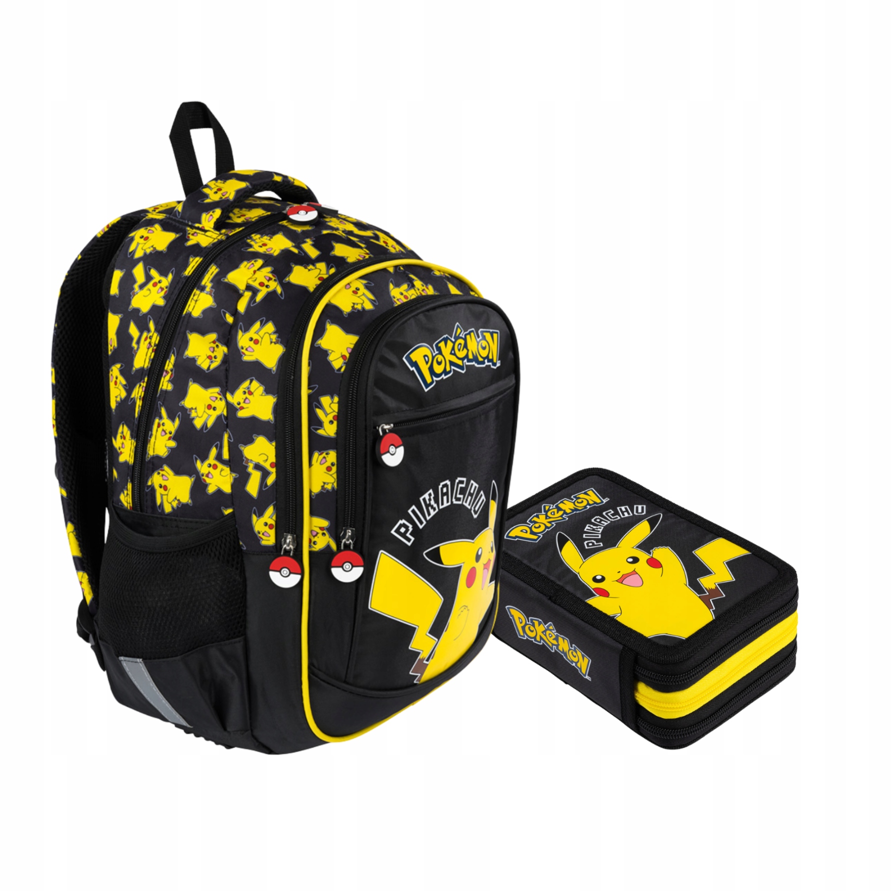 Školský štvorkomorový batoh a trojkomorový puzdro Pokémon Pikachu