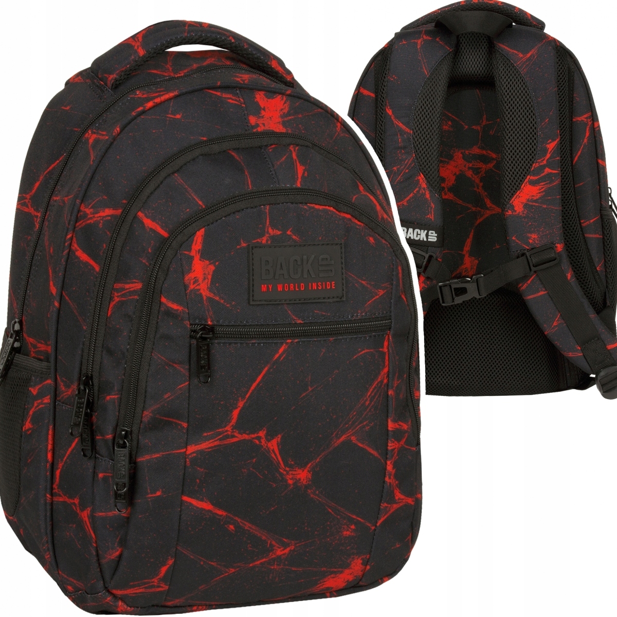 Mládežnícky školský batoh BackUP 26 L s červenými vzormi, VENOM