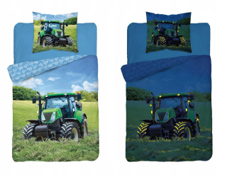 Detský set paplón, vankúš - 135x200 GLEAGING GREEN TRACTOR 3282 DD