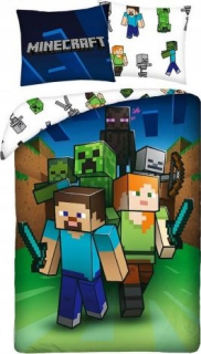 Detský set paplón, vankúš - 140x200 Bronzová posteľná bielizeň Minecraft Alex Steve Pig