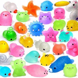 28 ks Mochi Glitter Squishy hračky Stredné stres