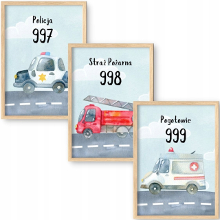 Detský obraz - 3 Plagáty detských obrázkov 40x50 Policajná garda