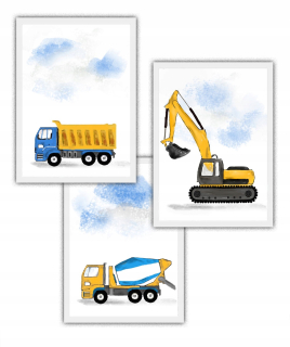 Obráz do detskej izby - 3 obrázky automatického plagátu s rýpadlom Tipper Frame 30x40