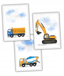 Obráz do detskej izby - 3 obrázky automatického plagátu s rýpadlom Tipper Frame A4