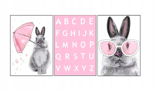 Obráz do detskej izby - 3 s plagátový násobok abecedy Bunny A4
