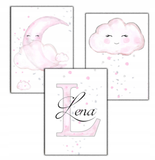 Obráz do detskej izby - 3 PCS zaznamenajte plagát s úsmevom Cloud A3