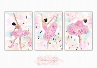 Obráz do detskej izby - 3 ks plagáty balerína baleríny Pink Mint A4