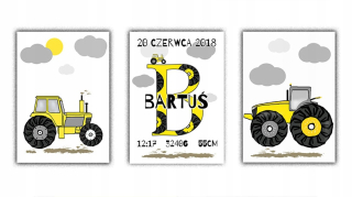 Obráz do detskej izby - 3 ks Traktory Metric Tractor Auto Plagát A3
