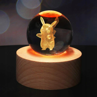 Pokémon - 3D krištáľová guľa Pikachu nočná lampa