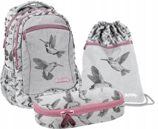 Školská taška, batoh - 3IN1 BACKPACK Puzdro na ceruzky a vrecko Kolibriky - Paso