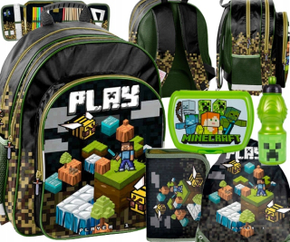 Školský batoh - 5in1 batohové batoh ceruzky vrecká na raňajky - Minecraft