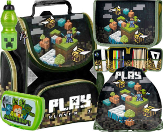 Školský batoh - 5in1 School Bag Cencil Case Bag Bidon Game Minecraft