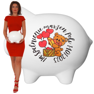 Detská pokladnička - Biela Big Piggy Bank s menom a akoukoľvek grafikou