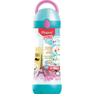 Fľaša fľaša na vodu 580ml tyrkysová pink Mapovaná Paríž