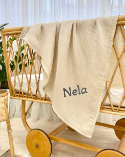Prikrývka, prehozy na posteľ - Béžová mušelínová prikrývka pre dieťa Heybaby