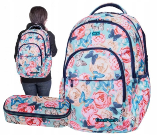 Školská taška - batoh, set, zostava - Coolpack Youth Backpack Set Butterflies Kvety