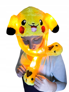 Plyšové klobúk Presun uši žiariace LED Pikachu
