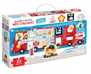puzzle snímač s otvorom. Hasičský voz. Hasiči