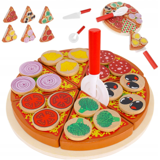Stavebnica - DETSKÁ DREVENÁ PIZZA NA KRAJOVANIE + PRÍSLUŠENSTVO