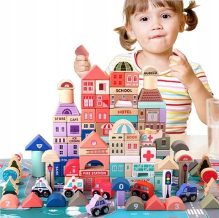 Stavebnica - Drevená Vzdelávacie bloky Set City 115 El