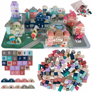 Stavebnica - Drevené bloky CITY CAR + PUZZLE BLOCK 115