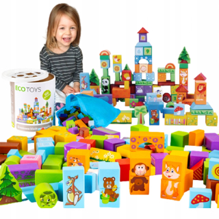 Stavebnica - Drevených blokov PETS 100 p. + Sorter ECOTOYS