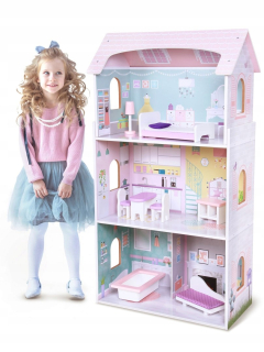 Drevený domček pre veľké DOLL HOUSE NÁBYTOK +