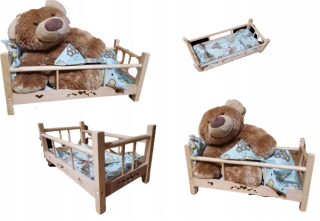 Veľké drevené DOLL + detská postieľka POŚCIELSerceFOLK