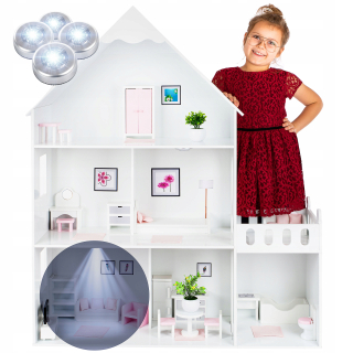 Veľký drevený domček pre bábiky Doplnky White LED