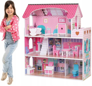 Veľké drevené DOLL HOUSE NÁBYTOK PRE VILLA 3PIĘTRA