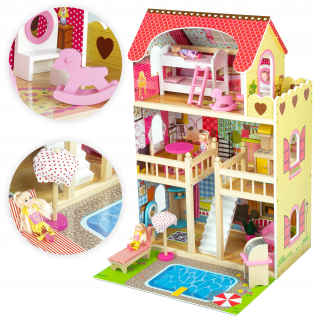 Veľké drevené DOLL HOUSE Nábytok pre bábiky + + POOL