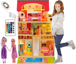 Veľké drevené DOLL HOUSE FOR FURNITURE + + + LED POOL