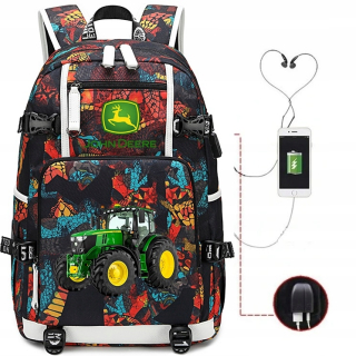 Školská taška, batoh - Veľký batoh A4 USB John Deere Vodotesné vzory
