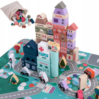 Stavebnica - Big Sada drevených kociek City Car Puzzle