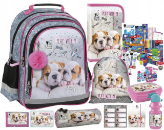 Školská taška - batoh, set, zostava - Veľká sada batoh buldog Školská layette KidEA