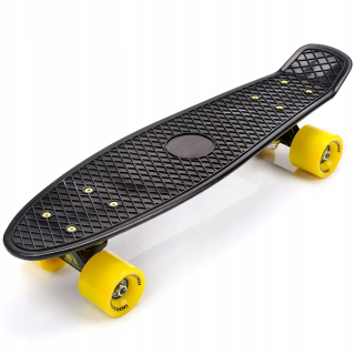 Skateboard meteor plastový čierny a žltý 22627