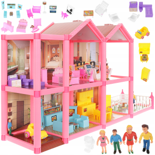Dollhouse Villa + 4 Dolls + Mebelki 32 El XL