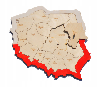 Drevená mapa Poľska Puzzle Puzzle provincii