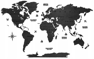 Destké samolepky - Drevená mapa sveta na stene čierna 200 cm