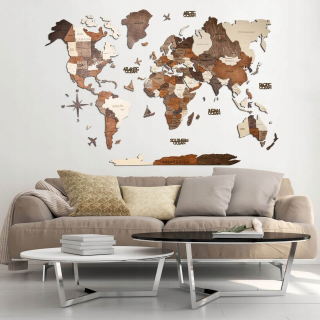 Samolepky do detskej izby - Drevená mapa sveta 3D viacfarebná L (150x90 cm)