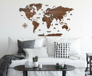 Samolepky do detskej izby - Drevená mapa sveta Dark Nut 150x80cm Premie